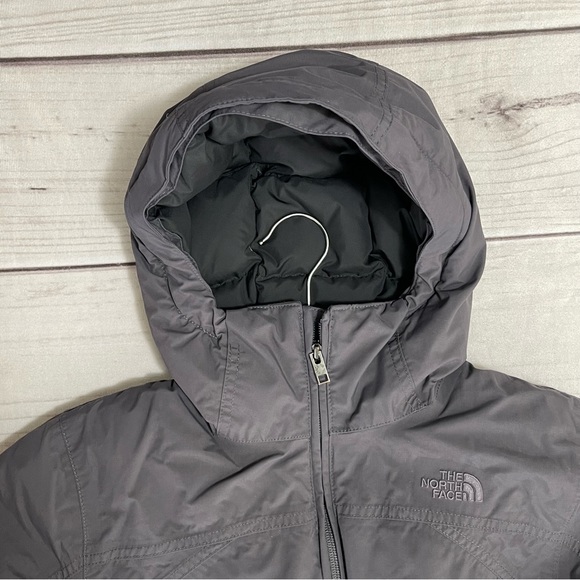 The North Face dark gray HyVent Belted Goose Down Parka Women's Hooded size M - Picture 4 of 11
